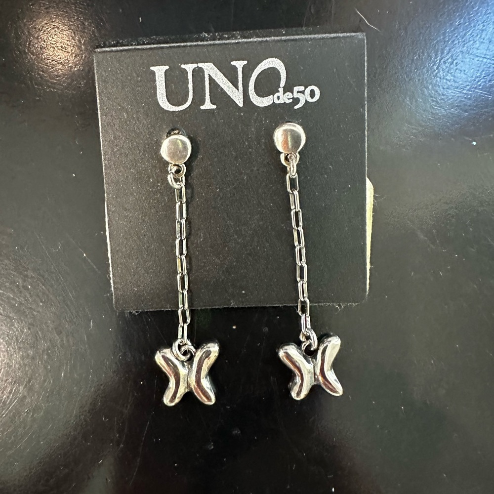 UNO de 50 Silver Butterfly Drop Earrings